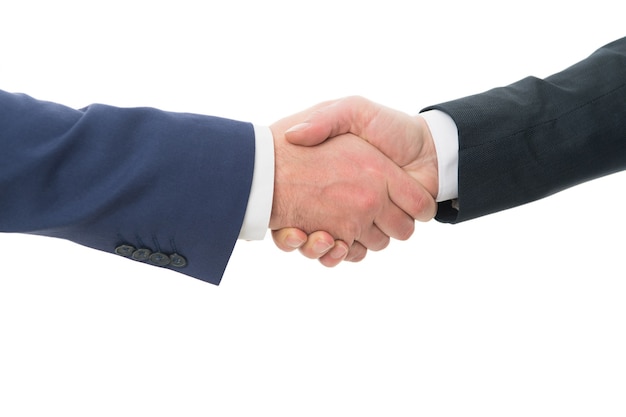 Handshake deal Handshake isolated on white Business agreement Contract or cooperation