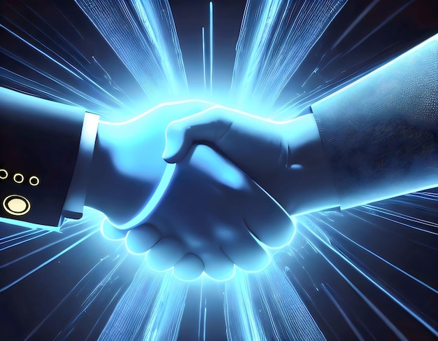 Handshake in front of a blue background