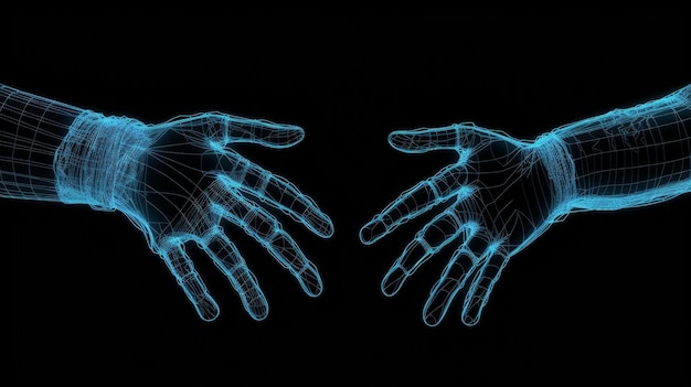 Photo a handshake of glowing hands ai generated