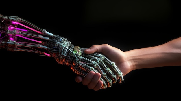 Handshake of human hand and robot hand Collaboration between human and machine Isolated