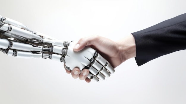 Handshake of human hand and robot hand Collaboration between human and machine Isolated