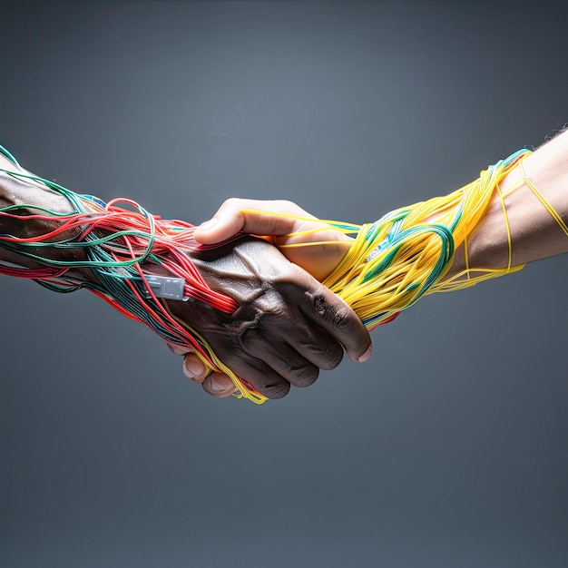 Photo handshake of a humanlike hand just made with red