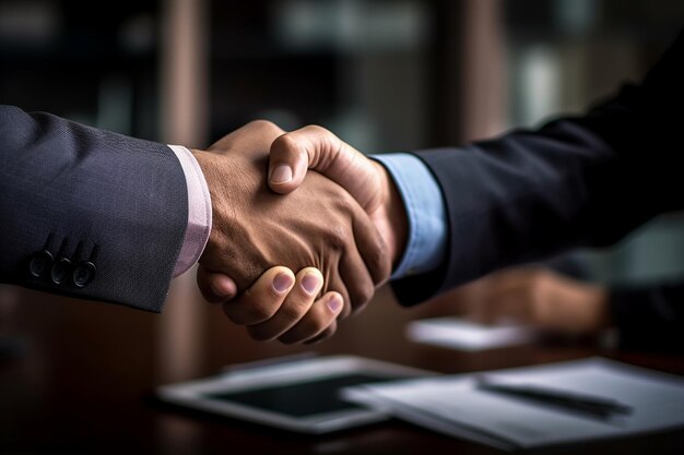 Photo handshake between a lawyer and client in a legal mediation session