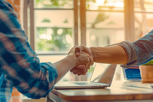 Photo handshake between negotiator and counterpart during a business negotiation