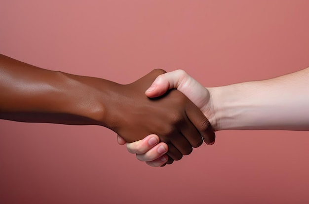 a handshake between a person and another hand in the style of light beige and crimson