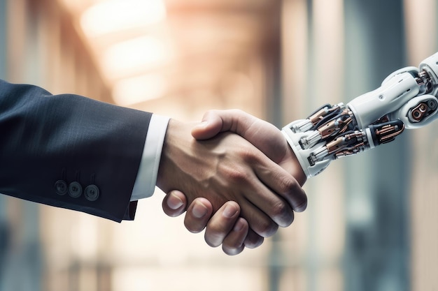 A handshake between a robot and a human Generative AI technology