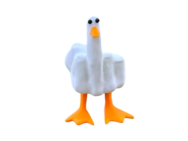 Handshaped duck miniature figure on a white background