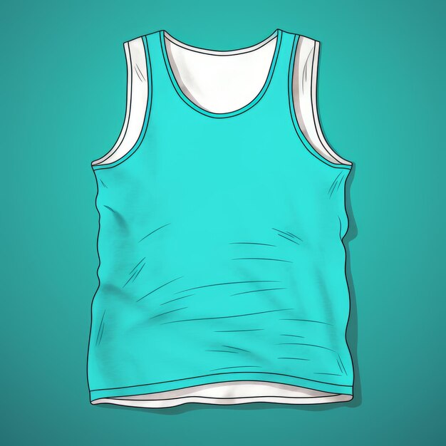 Photo handsketched tank top on turquoise background in bright turquoise style