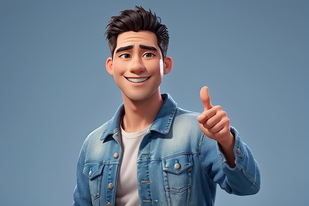 Photo a handsome adult asian man wearing denim jacket smiling