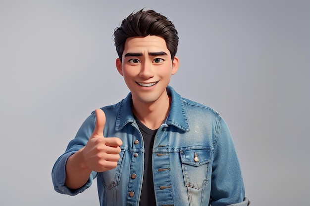 Photo a handsome adult asian man wearing denim jacket smiling