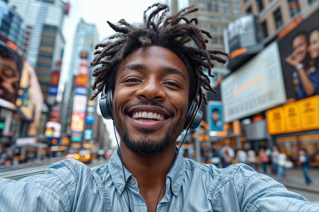 Handsome african american man with dreadlocks in New York city