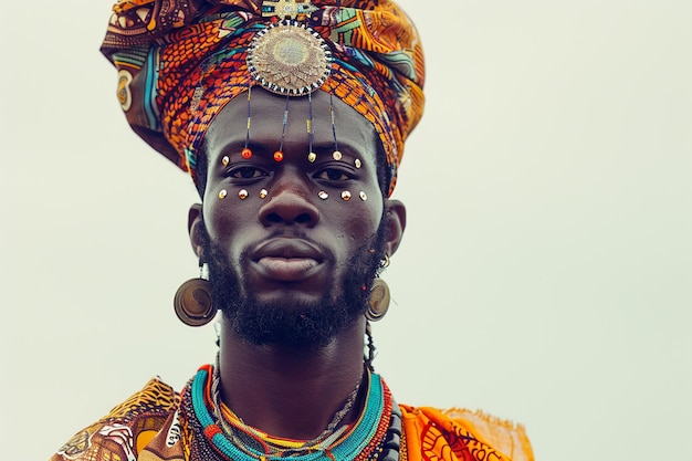 handsome african male model in traditional dress on background