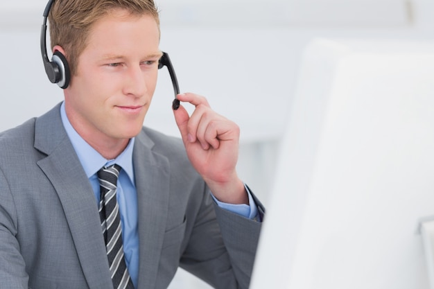 Handsome agent wearing headset