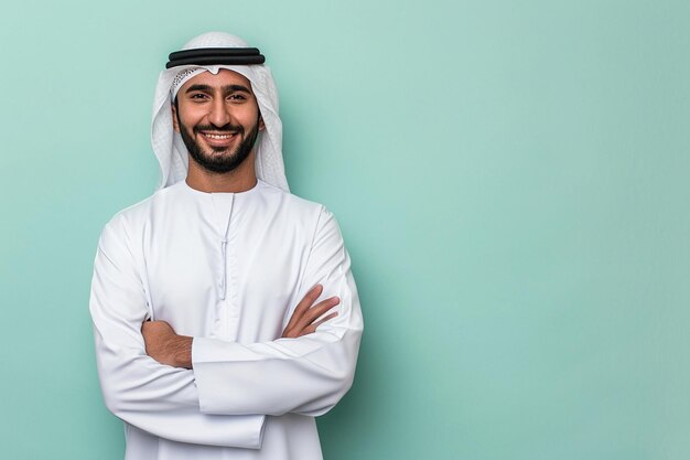 handsome arabian muslim man wearing white kandura