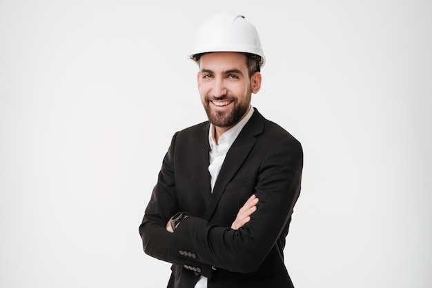 Handsome architect wearing helmet