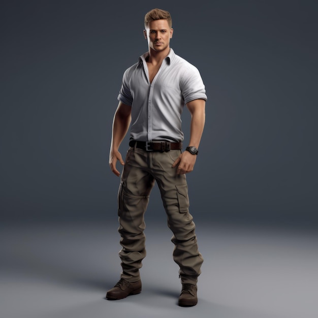 Handsome Army Man Game Character In Vray Tracing Style