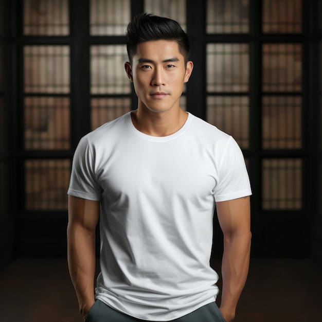 Premium AI Image | Handsome asian male wearing blank empty tshirt