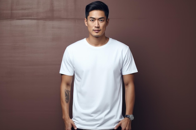 Handsome asian male wearing blank empty tshirt