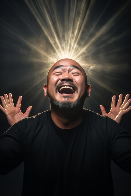 Foto uomo asiatico bello posa dinamica emotiva