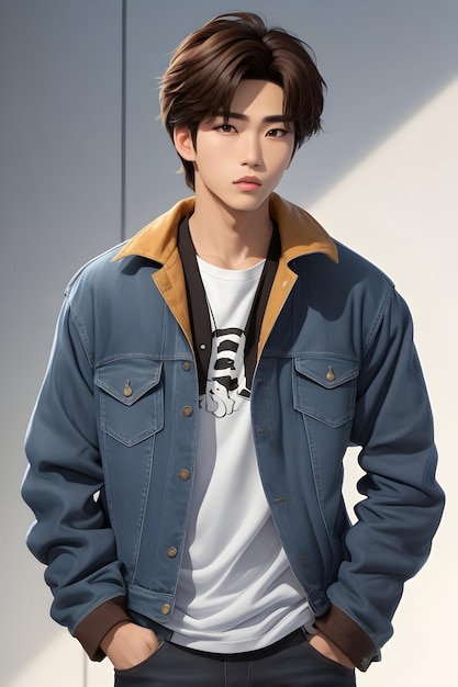 Photo a handsome athletic korean anime boy generative ai