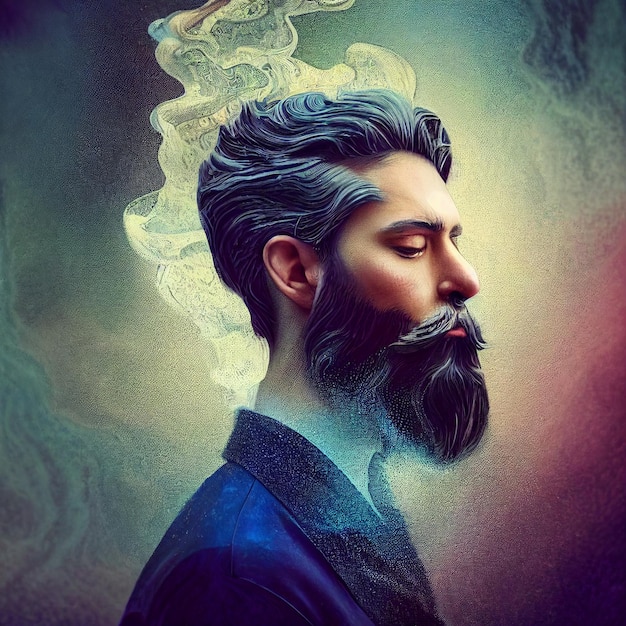 Handsome bearded man abstract portrait 3d rendering