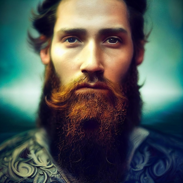 Красивый бородатый мужчина абстрактный портрет 3d-рендеринга