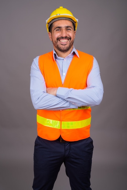 Handsome bearded man construction worker