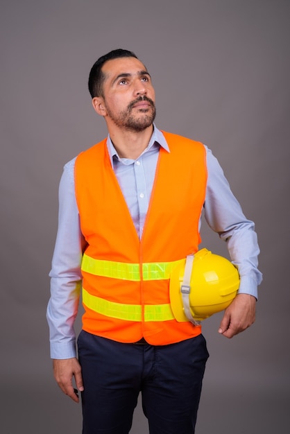 Handsome bearded man construction worker