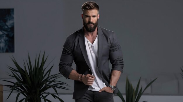 Handsome bearded man in stylish casual clothes