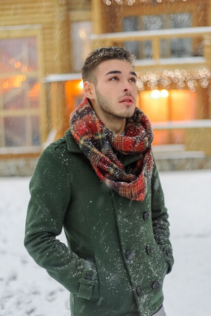 Handsome bearded man on a winter day