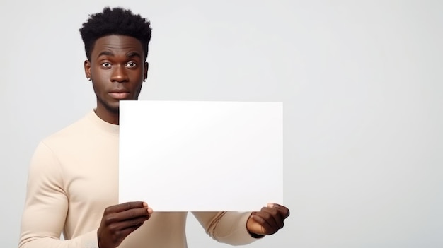 Handsome black african american man holding a blank sign