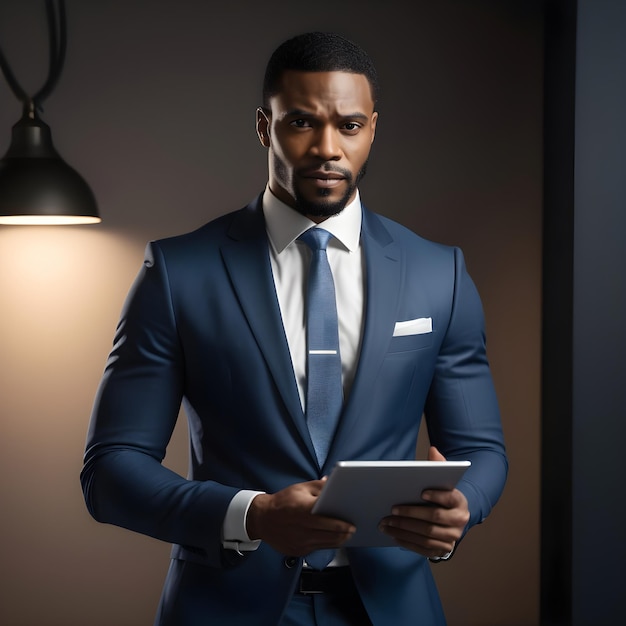 Handsome Black Businessman holding a tablet