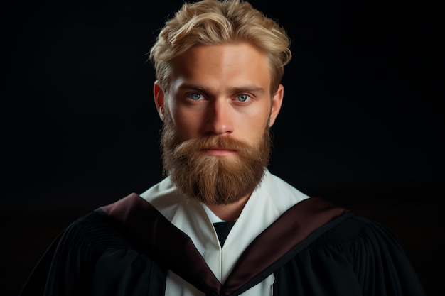 Handsome blond guy student in bachelor's robes University graduation AI Generated