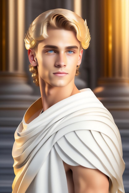 A handsome blond teenager in his toga of the Roman emperor Generative AI_9