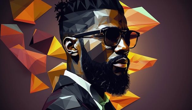 Handsome brutal African American man with a beard and sunglasses in a business suit