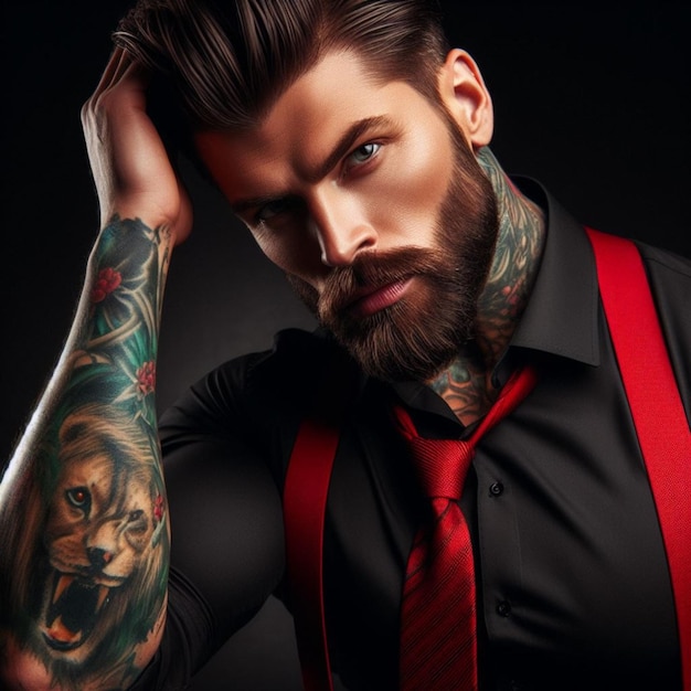 A handsome brutal man with tattoos