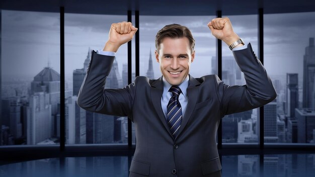 Handsome businessman cheering