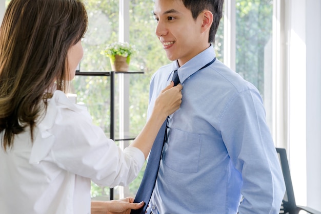 handsome businessman Confident and employees Beautiful office woman