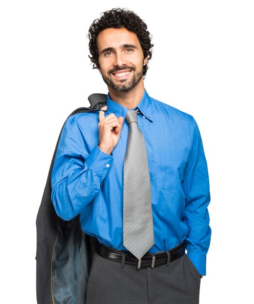 Handsome businessman holding his jacket