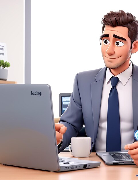 Handsome businessman is working with laptop in office