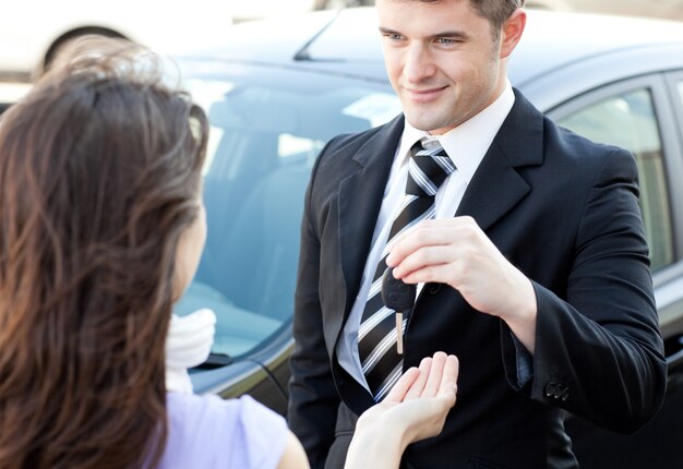 Handsome businessman meeting his colleague 