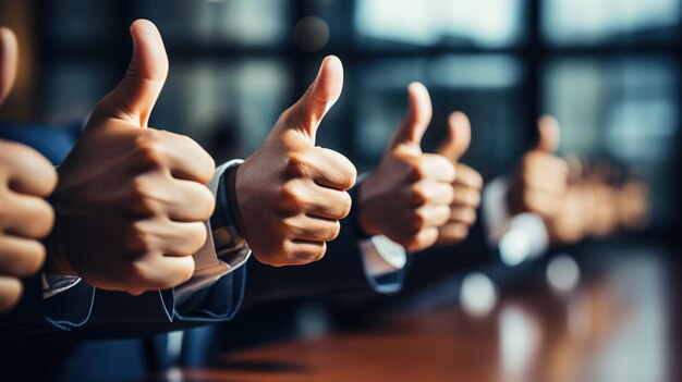 handsome businessman showing thumbs up