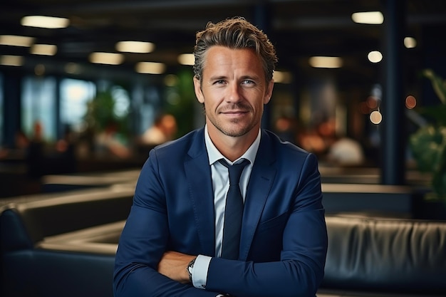 A handsome businessman with phone in the office