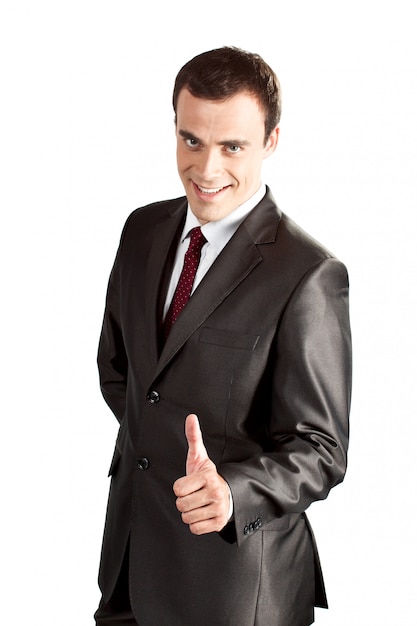 A handsome businessman with thumbs up