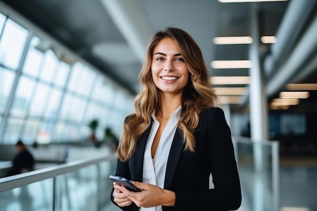 A handsome businesswoman in a suit in office