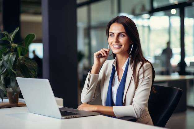 A handsome businesswoman in a suit in office