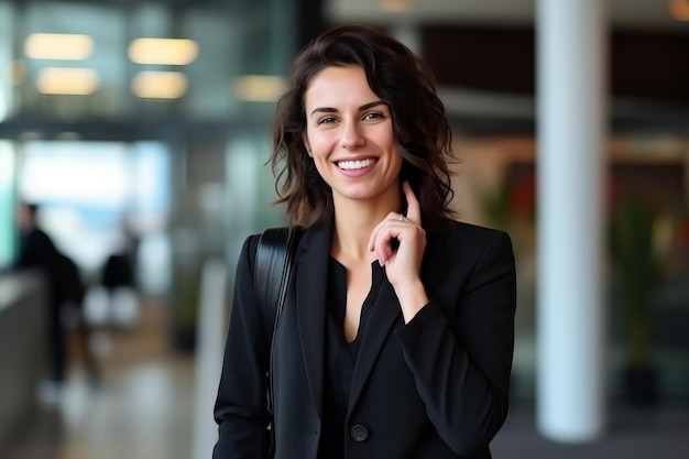 A handsome businesswoman in a suit in office