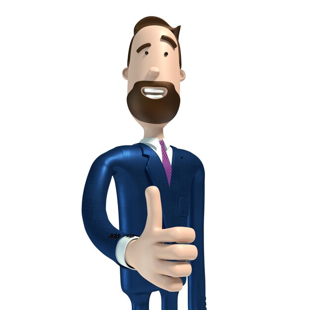 Handsome cartoon businessman showing OK gesture white background 3D illustration