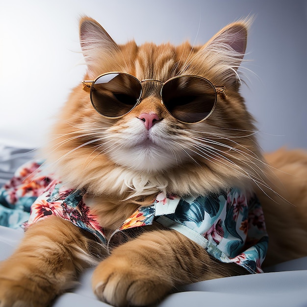 Handsome cat wearing sunglasses