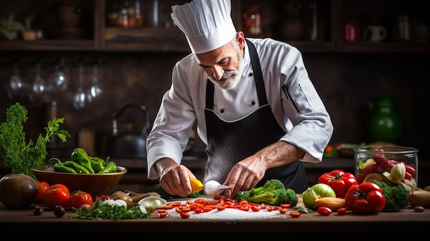 Handsome Chef Cooking Food Kitchen Restaurant Cutting Cook